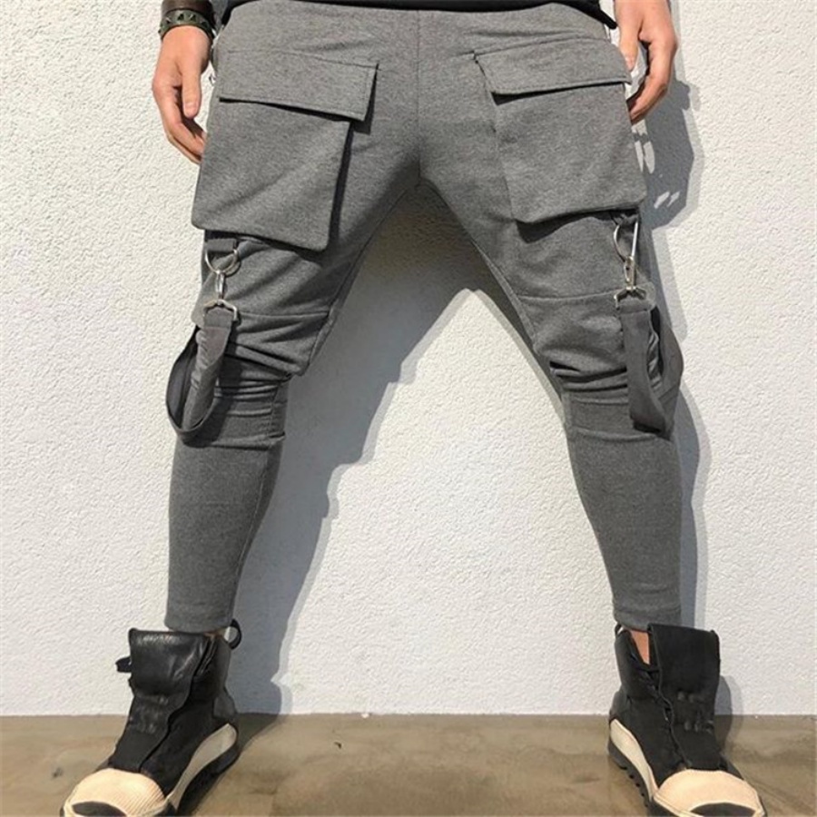 lente- en herfstmodebroek voor heren Hiphop Grote zak Casual slim-fit joggingbroek Heren kleine voeten cargobroek