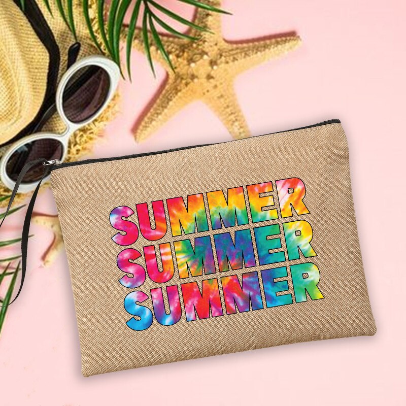 Beach per favore pochette in lino borse per trucco da donna occhiali da sole per vacanze da spiaggia borse per la conservazione della protezione solare lavaggio da viaggio regali per Organizer: Q06915-A012BR-S