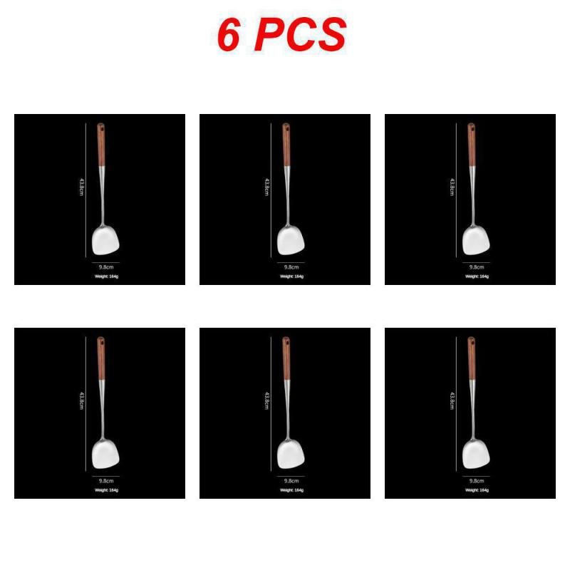 Utensilios de cocina de 1 a 6 piezas, espátula Wok de hierro y cucharón, juego de herramientas, espátula para cocinar de acero inoxidable, accesorios de cocina: Caqui oscuro