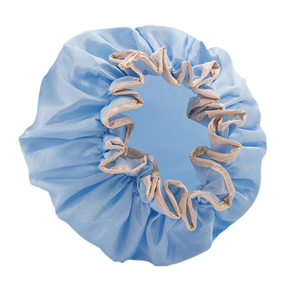 Women Double Waterproof Shower Satin Bathing Cap Hats Silk Reusable Hair Cover SWWQ: Blue