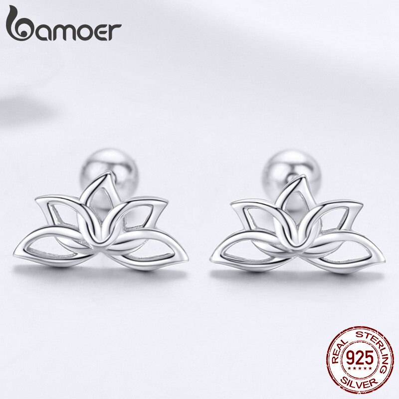 Bamoer 925 Sterling Zilveren Lotus Bloem Stud Oorbellen Voor Vrouwen Elegante Lotus Oorbellen Zilveren Sieraden BSE024