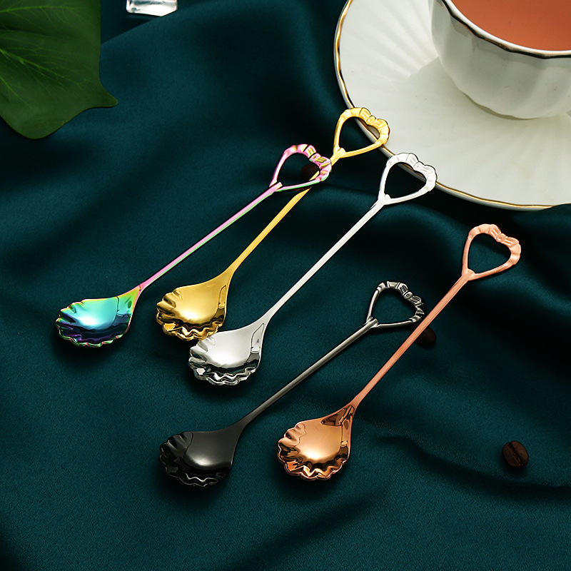 6pcs Shell Shape Spoon Fork Set Gold Stainless Steel Luxury Dinnerware Cake Afternoon Tea Dessert Tableware Silverware Kitchen