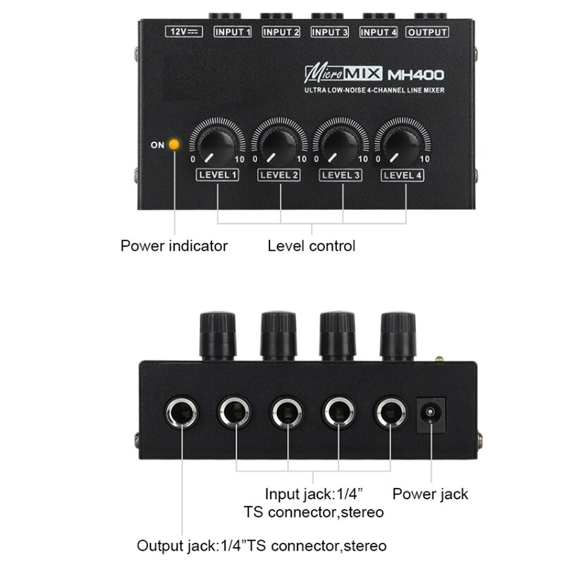 Mezclador de Sonido de 4 canales amplificador de mezclador de sonido o Ultra bajo ruido para teclados, instrumentos musicales enchufe de la UE