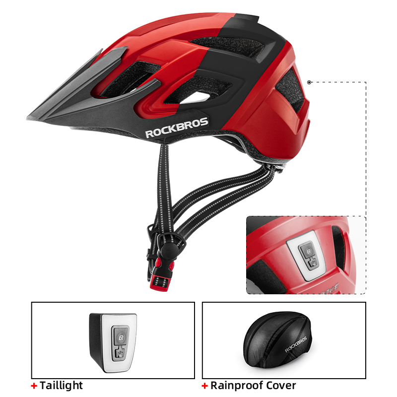 ROCKBROS-casco con luz LED integrada para ciclismo, casco con iluminación trasera, alerta reflectante EPS + PC, para bicicleta de montaña y carretera: TS-39-RB 57-62cm