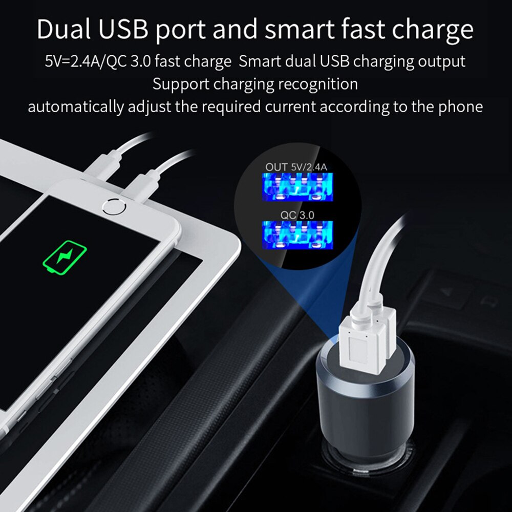 JINSERTA-reproductor Mp3 manos libres para coche, Bluetooth 5,0, transmisor FM, cargador QC3.0, entrada auxiliar de 3,5mm con reproducción de música TF