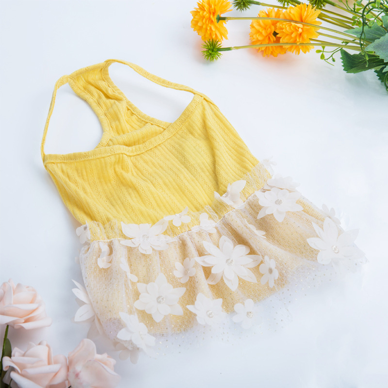 Vestidos de princesa para perro y niña pequeña, falda con tirantes para mascotas, tutú fino de lujo con encaje de flores para cachorros y gatos, Primavera/Verano