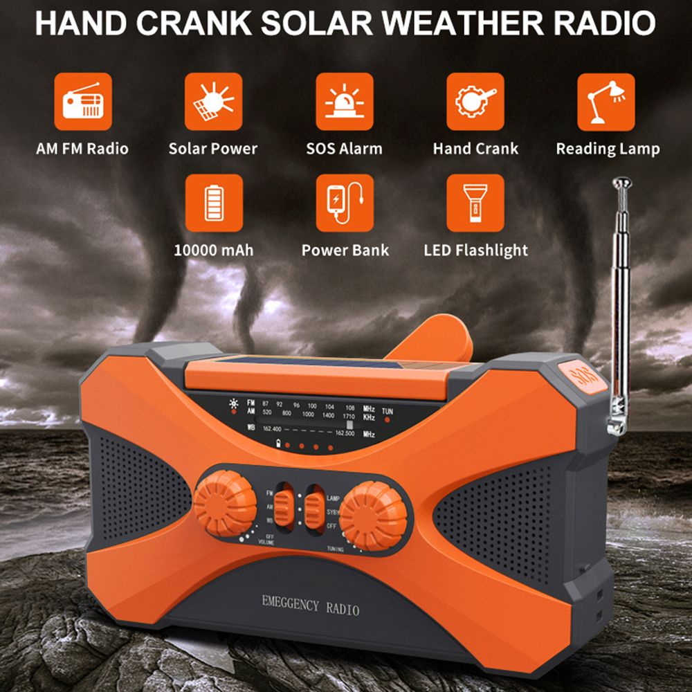 Multifunctionele Radio Hand Crank Solar Crank Dynamo Powered Am Fm Noaa Weather Radio Met 10000Mah Power Bank Voor Mobiele telefoon