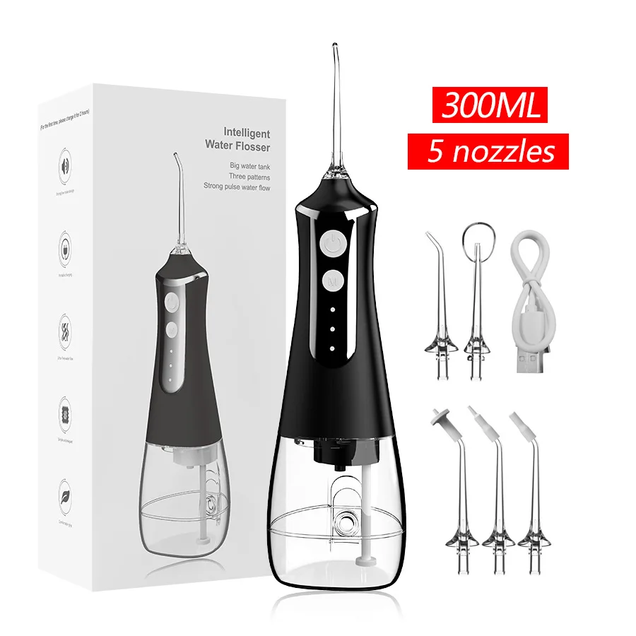 Xiaomi-irrigador Dental de agua, hilo Dental, selección de dientes, lavadora bucal, 5 boquillas, 3 modos, recargable por USB, tanque de 300ml: Verde