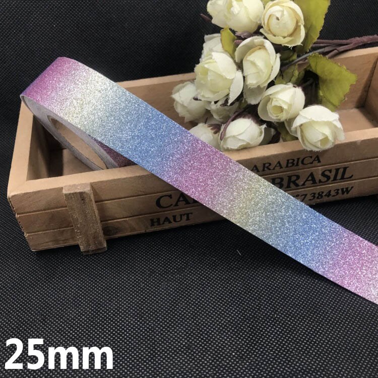 5M Gradiënt Regenboog Glitter Pu Faux Leer Stof Linten Voor Ambachten Diy Hairbows Accessoires Materialen Cadeau Lint 10/25/38Mm: 25mm