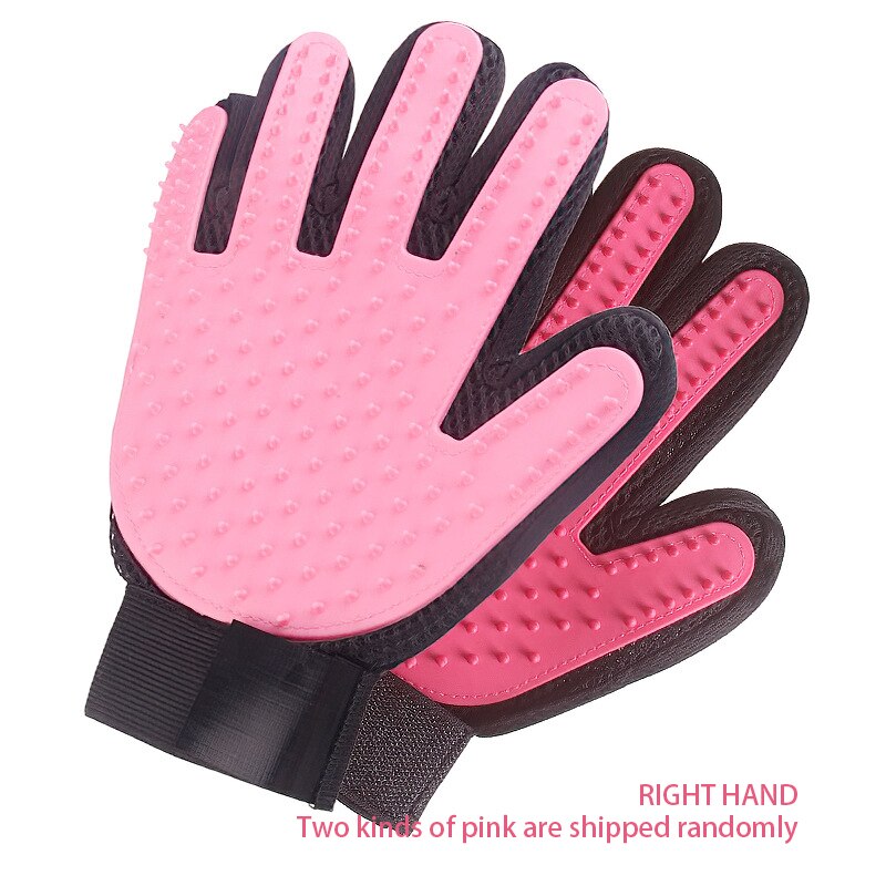 Guantes de baño para perros y mascotas, cepillo de silicona para gatos, peine para pelo, suministros de limpieza para baño de perros, peine para animales: Pink Right