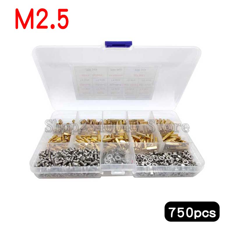 750 Stks/set M2.5 Messing Standoff Spacer Zeshoekige Stud Spacer Holle Pijlers Standoff Spacers Schroef Isolatie Afstand Schroeven Kit