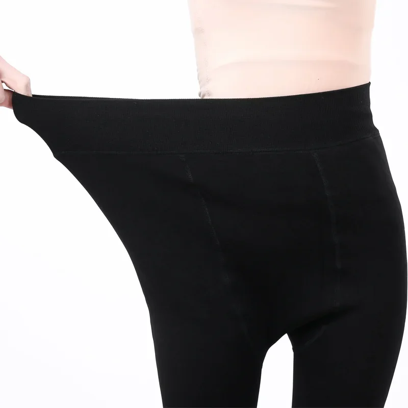 Mallas gruesas de invierno para mujer, pantimedias cálidas de terciopelo de Color sólido de cintura alta para mujer, pantimedias de terciopelo grueso, medias elásticas negras