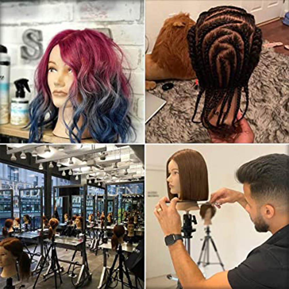 Afro Mannequin Heads With 100% Human Hair With Adjustable Tripod Hairdressing Dolls Training Head For Practice Styling Braiding
