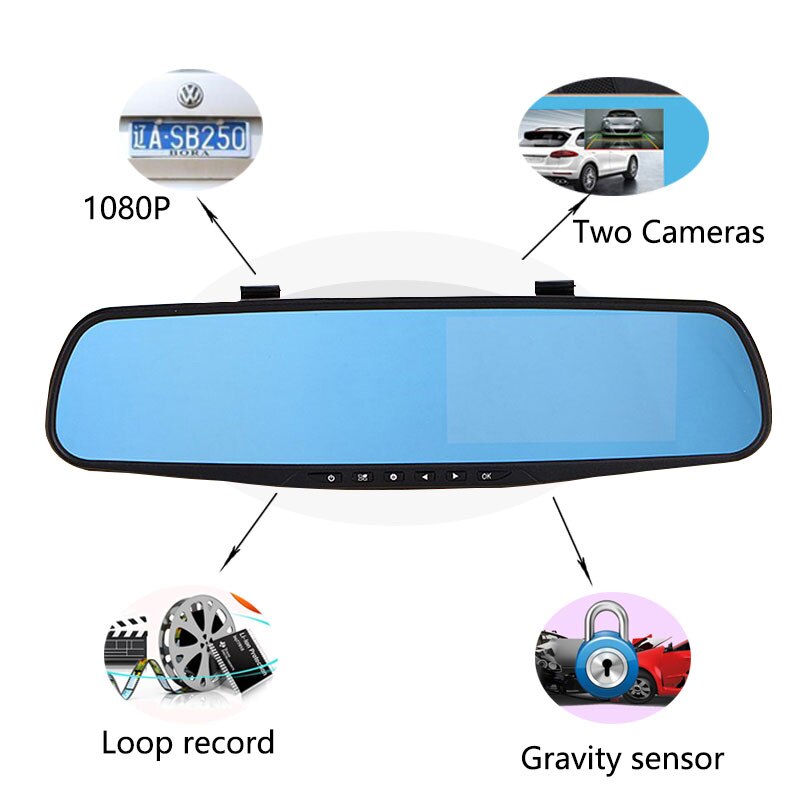 Jiluxing Dash Cam 4.3 ''1080P Auto Dvr Spiegel Dual Lens Video Recorder Parking Monitor Auto Camera Achteruitrijcamera spiegel Auto Registrar