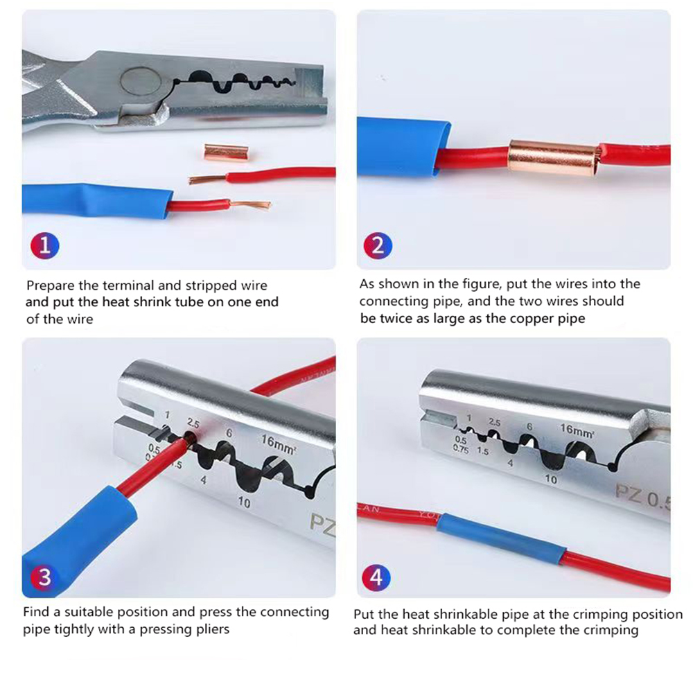 250 pièces GT cuivre tuyau de raccordement fil Joint petit Tube de cuivre Terminal câble cosse Bootlace virole Kit avec pince à sertir