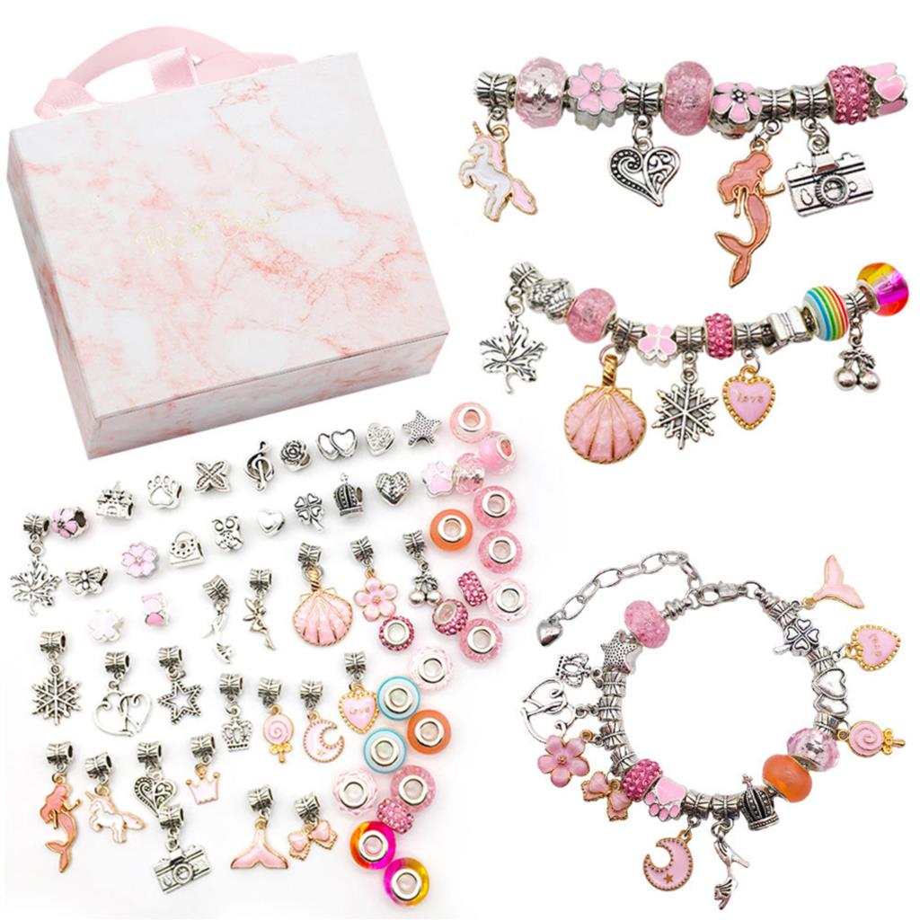 Kits de bijoux roses multicolores 14cm x 12cm, 1 ensemble de pendentifs de perles à grand trou pour Bracelet fait à la main, accessoires de matériaux artisanaux