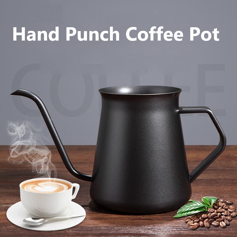 Stainless steel hand punch coffee pot with lid dripping gooseneck watering can long mouth coffee pot teapot-400ml