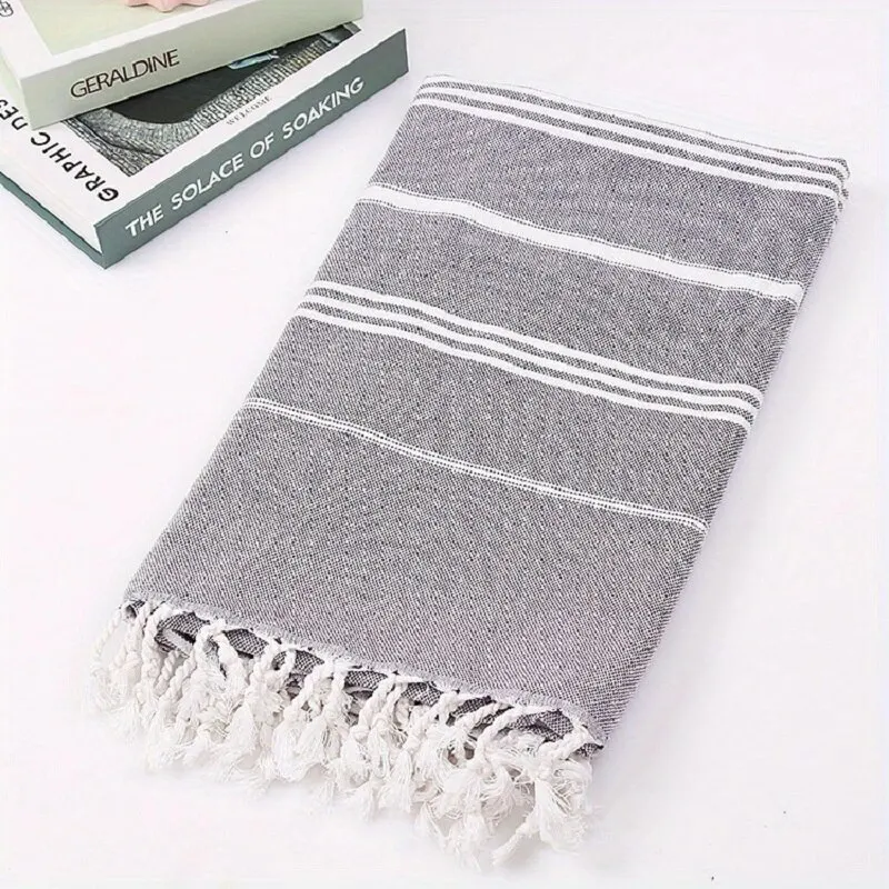 Oversized Turkse strandhanddoek 100x180cm - snel drogend & zandvrij met kwastjesdesign, lichtgewicht en essentieel voor op reis: GRIJS
