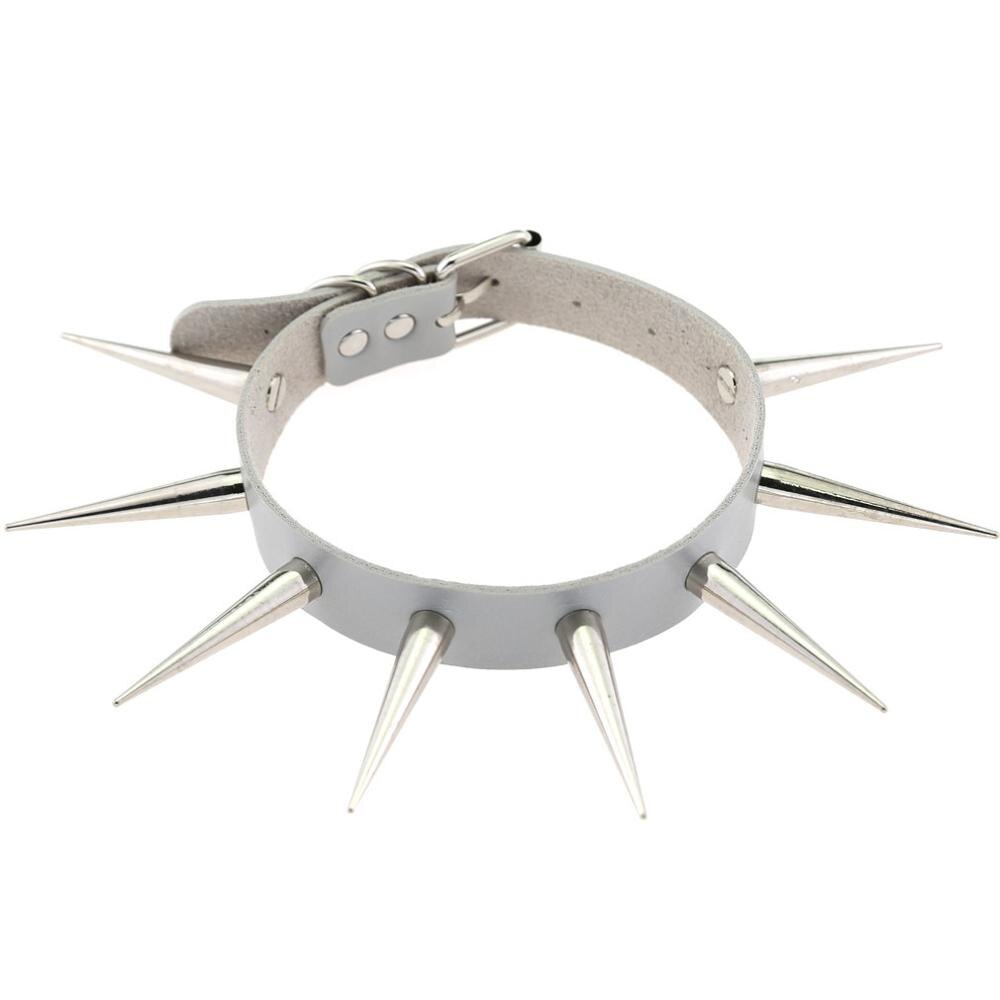 Big Long Spiked Choker Punk Collar Women Men Rivets Studded Chocker Chunky Necklace Goth Jewelry Metal Gothic Emo Accessories: SILVER PLATED