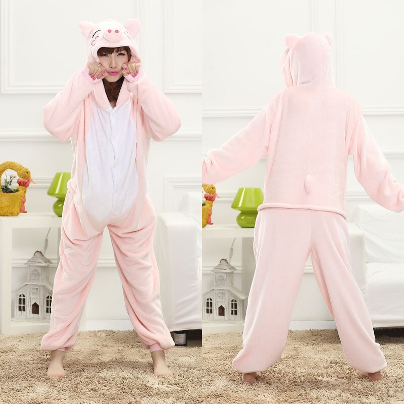 Kigurumis For Adult Pink Pig Animal Onesie Women Girl Home Sleepwear Festival Party Jumpsuit Funny Outfit Winter Warm Overalls: M(Height 161-164CM)