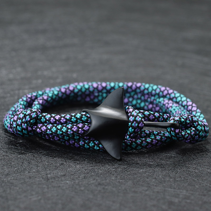 Pulsera Manta 2025 para hombre, pulsera de cuerda de Paracord ajustable de doble capa, brazalete de protección de animales marinos, joyería para surfista de playa