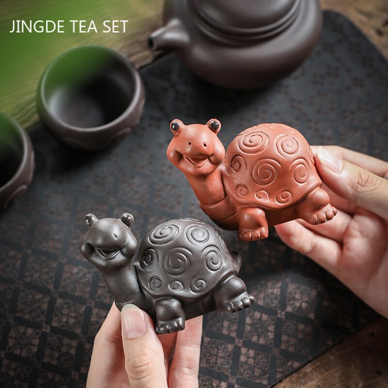 Sculpture de tortue créative, ornement de Table à thé en argile violette chinoise, décoration pour animaux de compagnie, Pot de fleur de maison, artisanat fait à la main