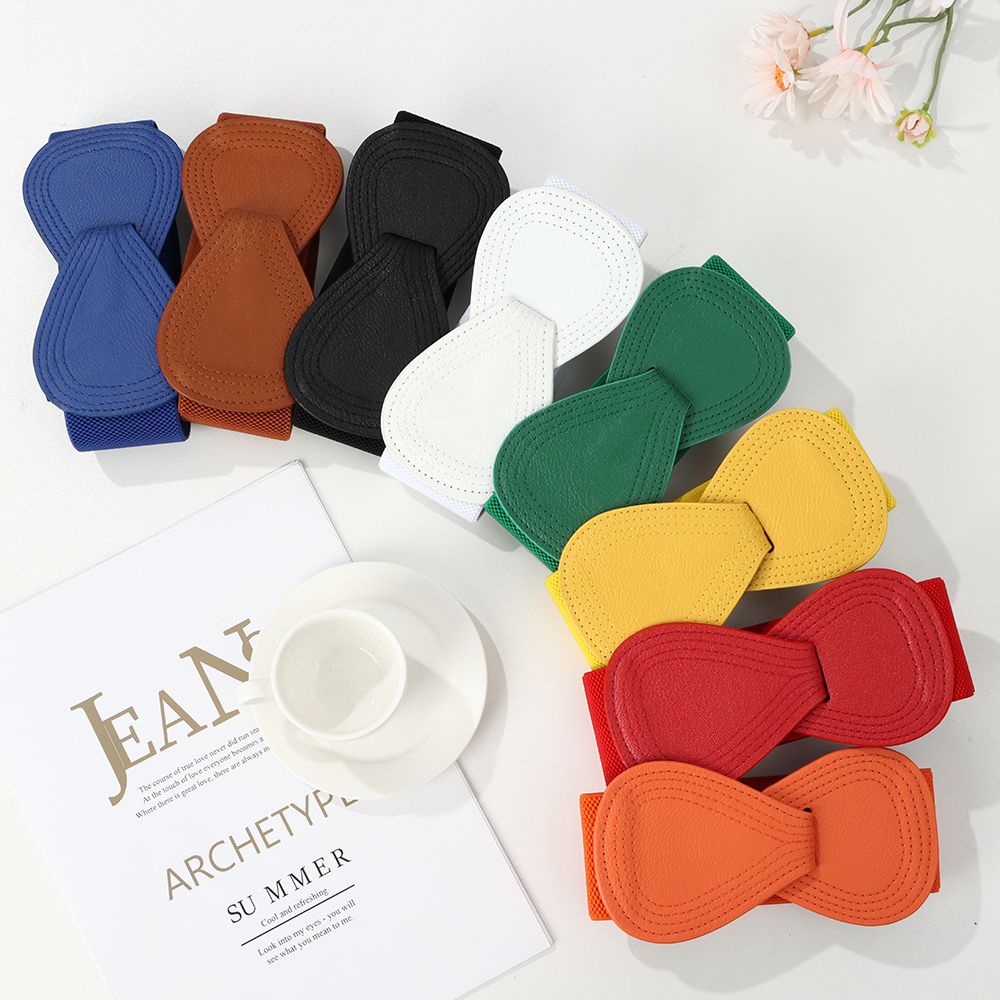 Women Stretch Waistband Bow Waistband Elastic Wide Hook Belt Dress Coat Clothing Decoration Belt
