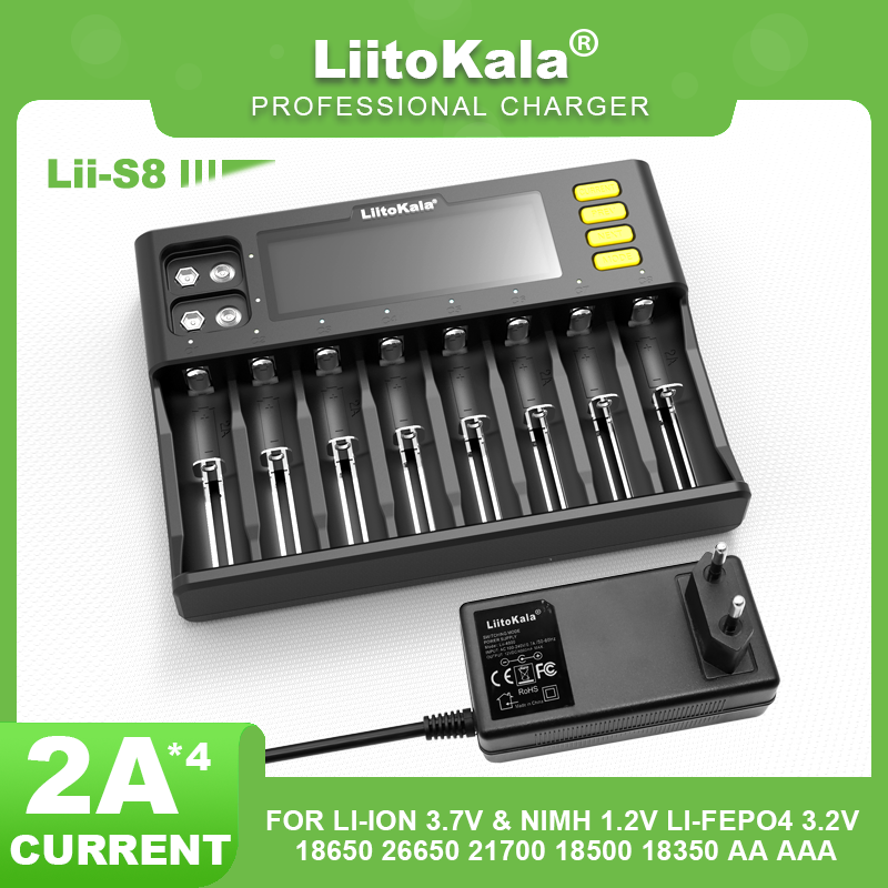 Liitokala Lii-s12 Lii-S8 18650 Battery Charger for 1.2v 3.7V 9V 14500 17500 26650 AA AAA NiMH/CD Rechargeable Lithium Batteries: Dark Grey / EU