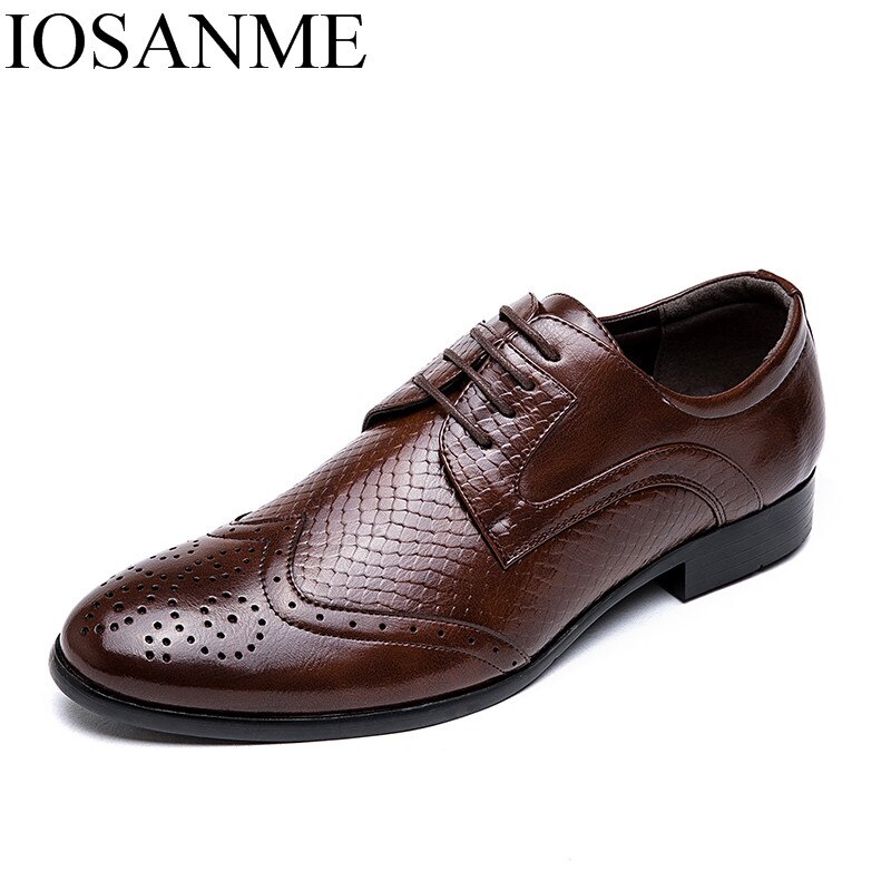 Zapatos formales de piel de serpiente para hombre, calzado de vestir, de trabajo, de marca de lujo, para boda, de invierno, estilo oxford brogue.: Chocolate / 8