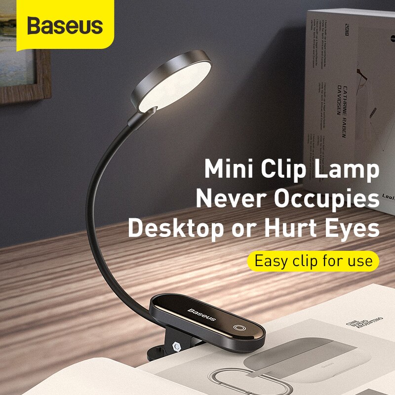 Baseus Usb Led Licht Oplaadbare Mini Clip-On Bureaulamp Licht Flexibele Nachtlampje Warm Leeslamp Voor Reizen Slaapkamer boek