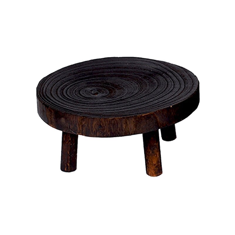Printed Solid Wood Stool Flower Pot Stand Round Bench Plant and Succulent Flowerpot Base Holder Display Stand Stool Home: Black-L