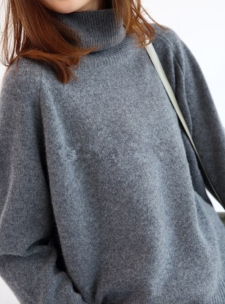 Damer turtle neck gensere kvinnelige langermede gensere ull jenter turgenser: Py -4021- grå / Xl