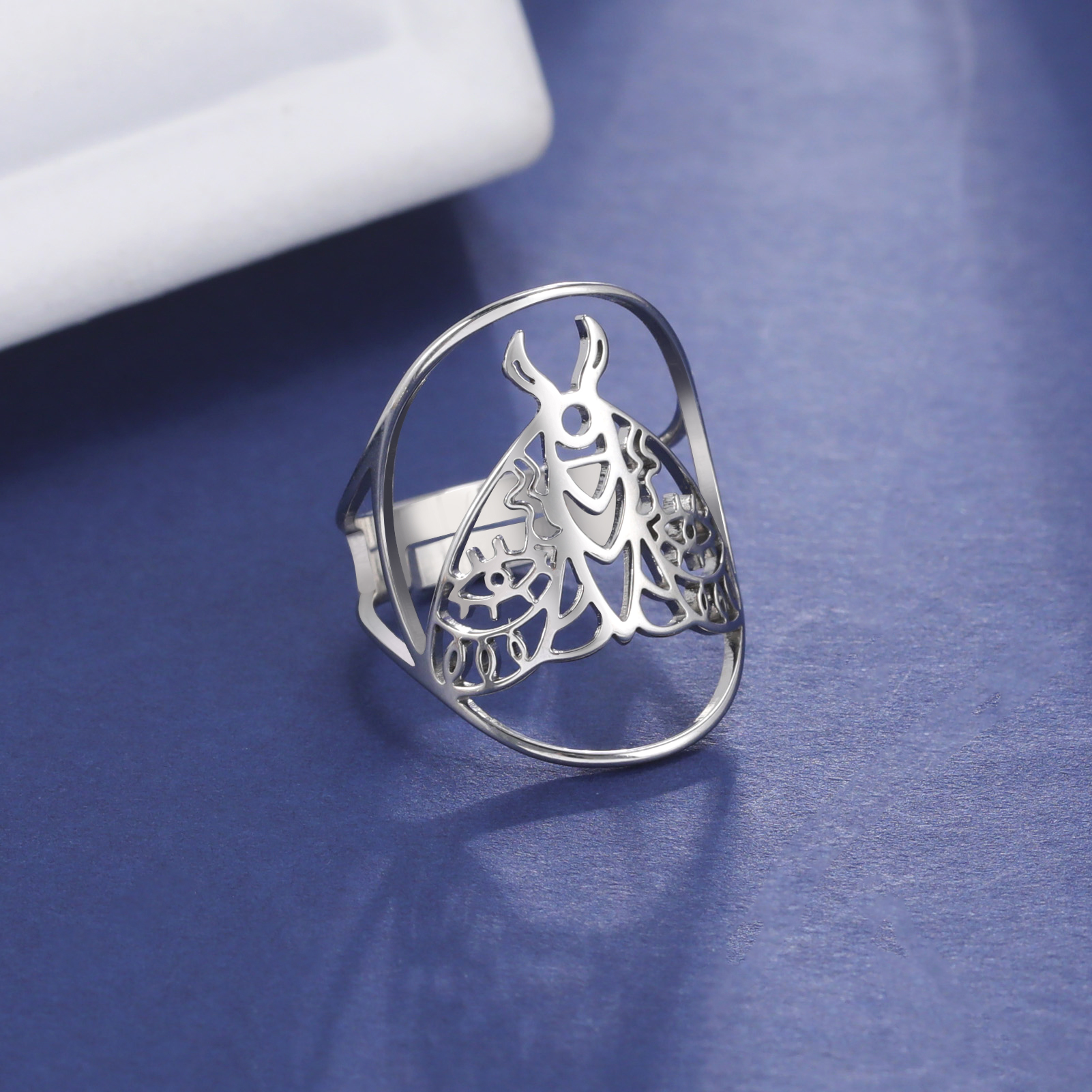Skyrim Luna-Anillo de polilla para hombre y mujer, anillos abiertos ajustables de acero inoxidable, joyería gótica de insectos y animales, de San Valentín,