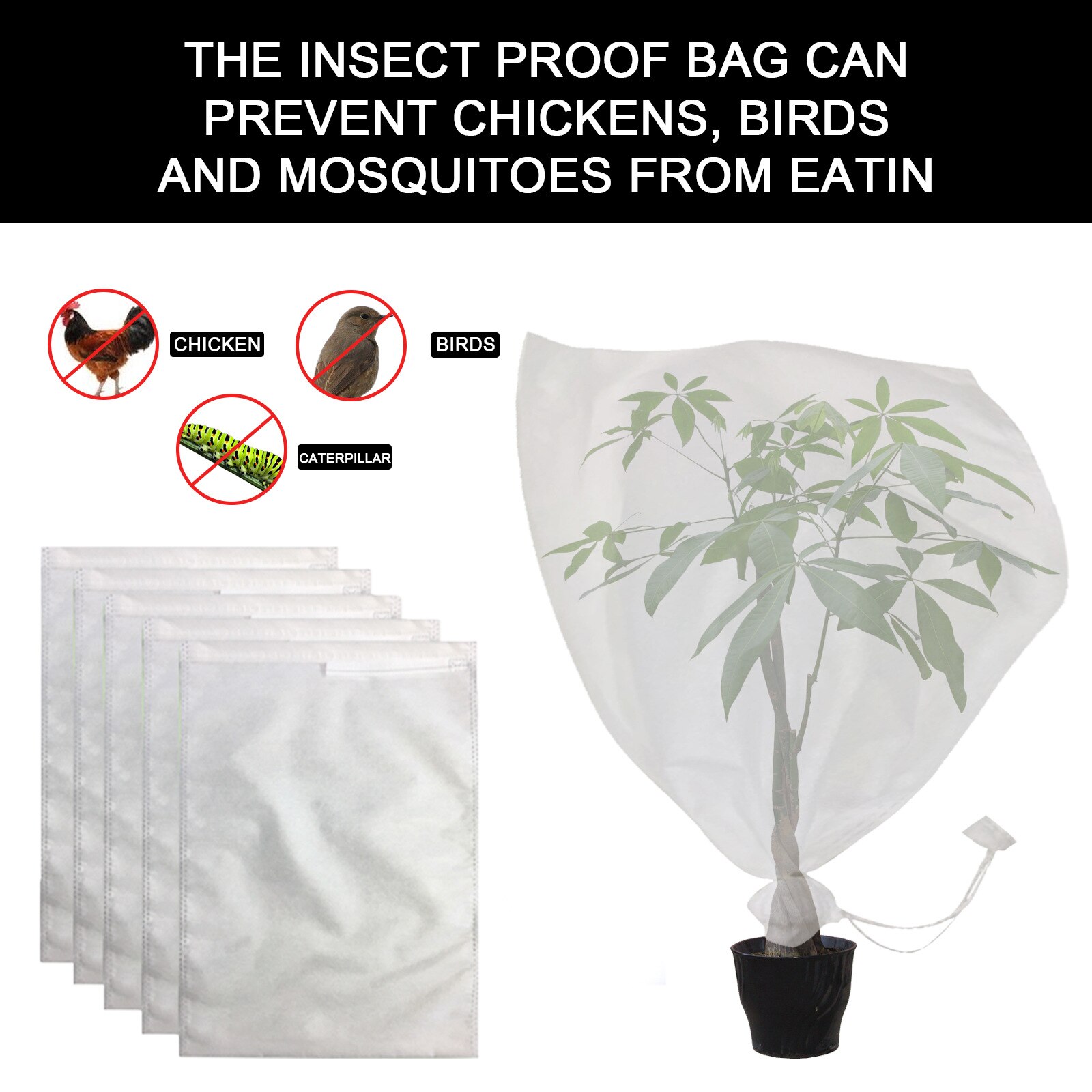 Filet anti-insectes en tissu Non tissé 30x20cm, ensachage de 5 pièces pour semis en pot, protection des arbres fruitiers, anti-insectes et anti-oiseaux