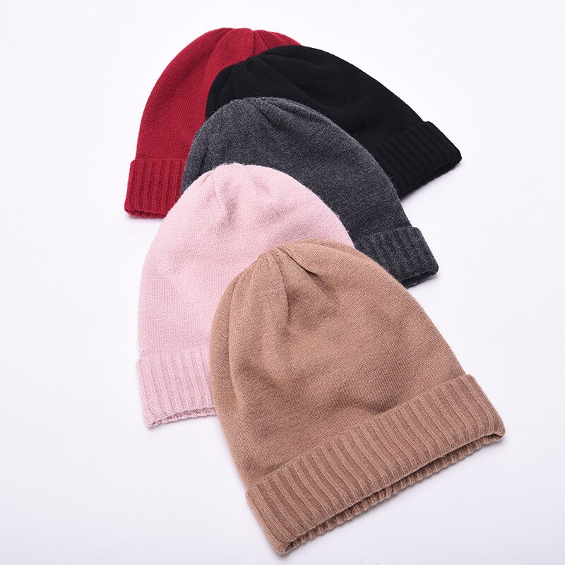 Zachte warme kasjmier muts met omslag, effen gebreide muts met omslag, unisex stijl, stretch schedel skimuts
