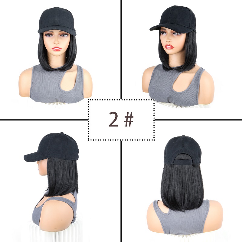Pelucas sintéticas cortas y rectas para sombrero Bobo, gorra de béisbol, peluca ajustable en negro y marrón para mujer