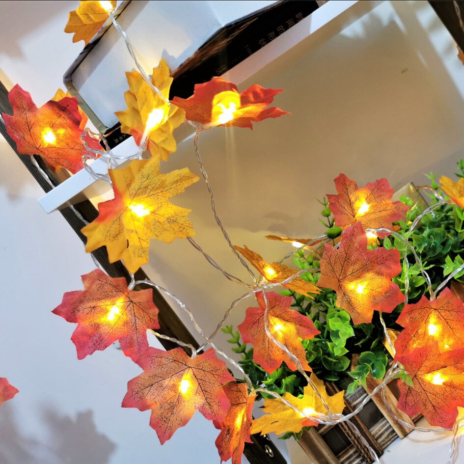 3M 20 Leds Fall Maple Leaf Garland LED Lights Autumn Leaves Lighted Battery Powered LED String Lights for Thanksgiving Christmas