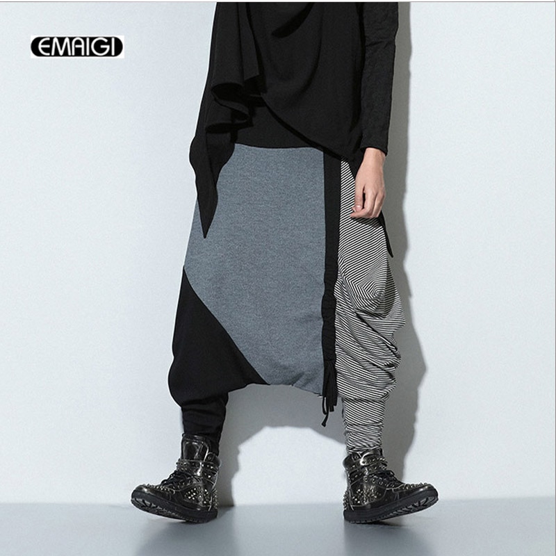 men hip-hop dancer pants trousers men splice large crotch pants men rock punk trendsetter Streetwear skirt pant K228
