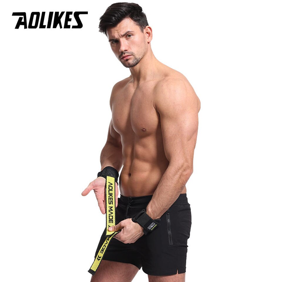 Aolikes 2 stk vægtløftning håndpude håndled wraps stropper handsker mænd gym støtte løftegreb bælte træning fitness vægt bodybuil