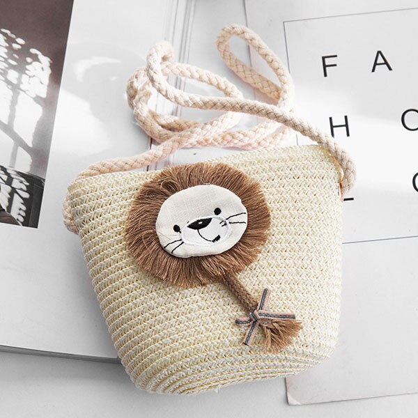 Cartoon Portemonnees Hand Made Kleine Stro Tassen Kinderen Geneigd Schoudertassen Messenger Bag Schattig Meisje Handtassen Kids: Lion-A