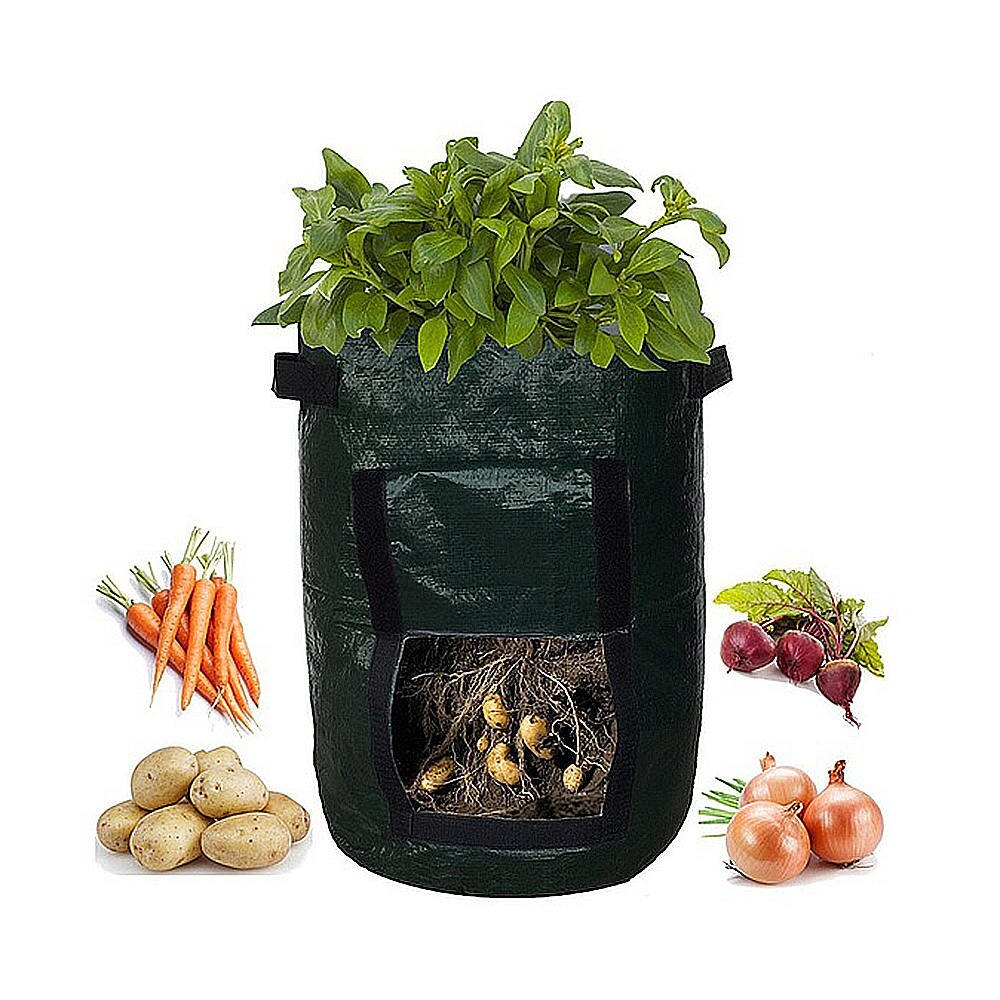 2 Pcs Organic Waste Kitchen Garden Yard Compost Bag Environmental PE Cloth Planter Vegetable Plant Grow Bag