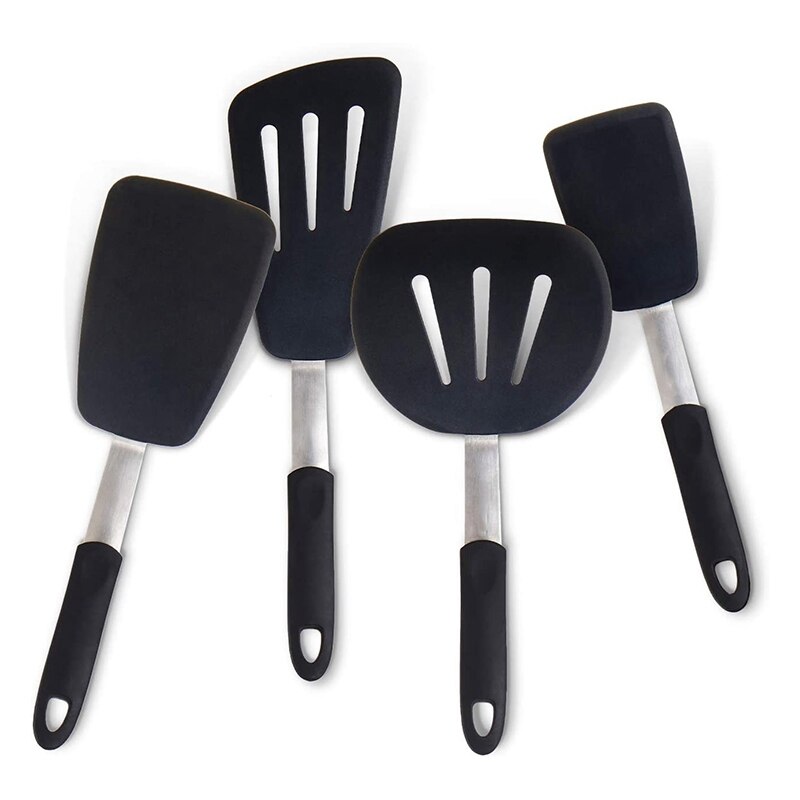 Set van 3 siliconen spatels van 3 stuks, 315 graden Celsius, hittebestendige spatels van siliconen voor anti-aanbaklaag, kookgerei, BPA-vrij, groot keukengerei, flexibele spatels voor ei, pannenkoeken, vis, hamburgers