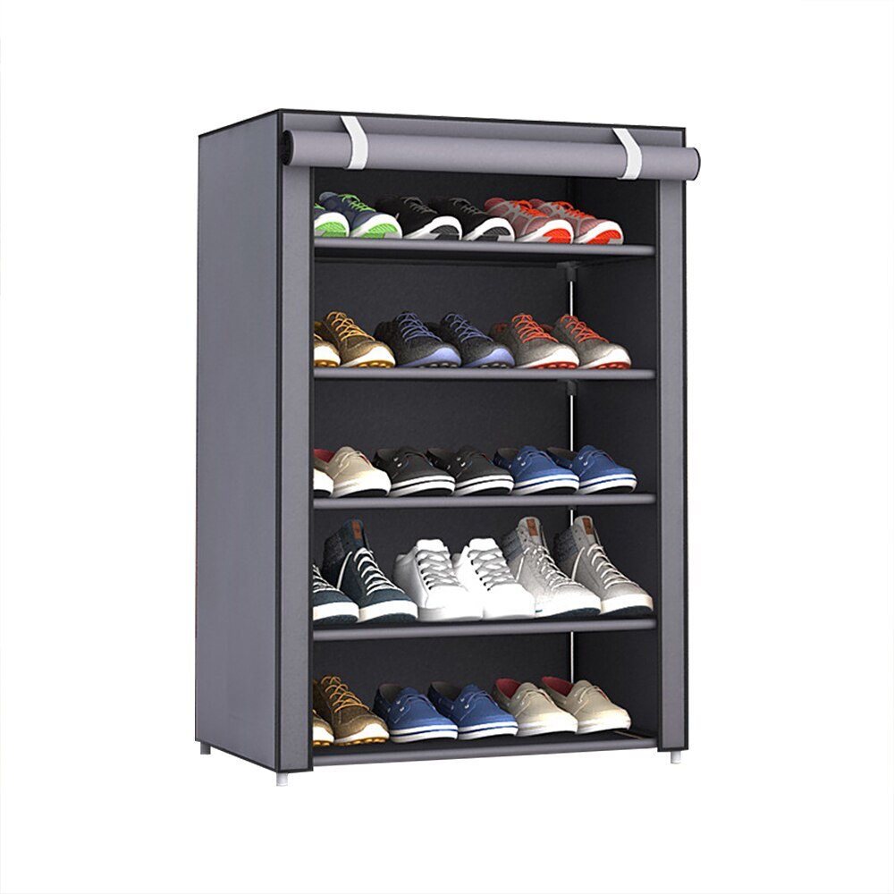 Multilayer Geweven Stof Afneembare Schoenenrek Stofdicht Schoen Kast Thuis Staande Houder Schoenen Organizer Ruimtebesparend Stand: Gray   F6