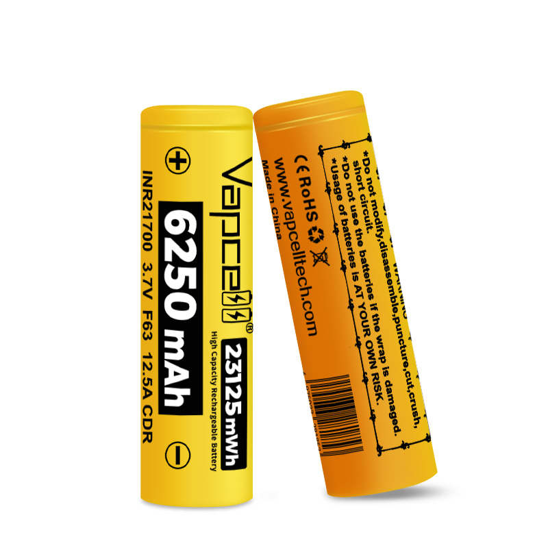 Highest capacity Vapcell 21700 F63 6250MAH 12.5A lithium battery for flashlights and toy cars
