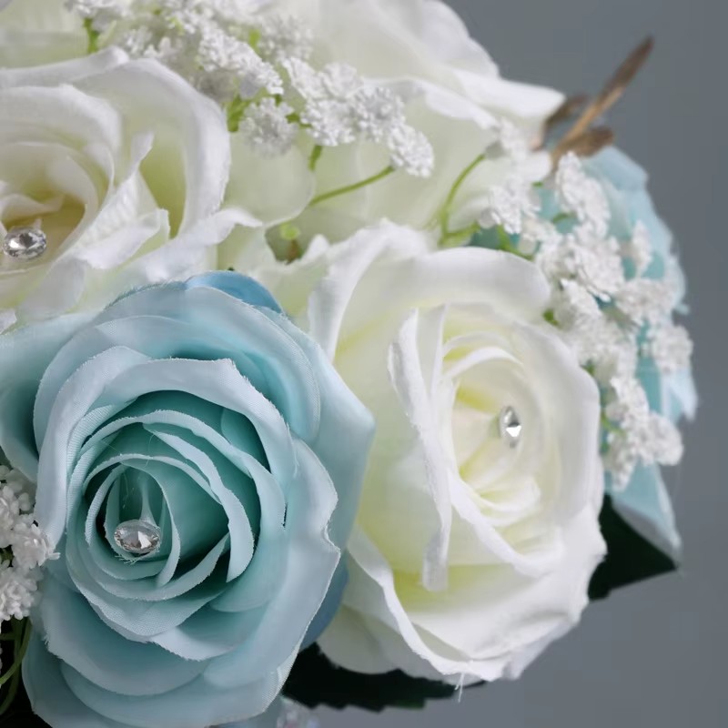 perfectlifeoh Hochzeitsstrauß, blaue weiße Rosen, künstliche Blumen, Braut- und Hochzeitsstrauß, Hochzeit