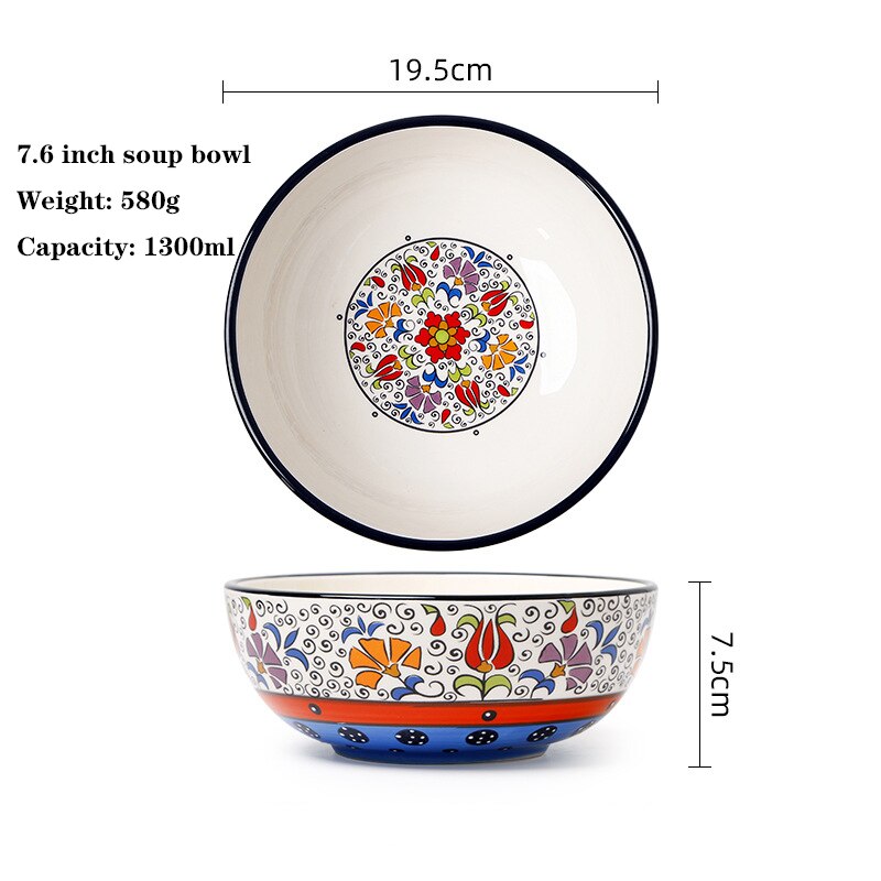 Vajilla serie de sombras de flores, Dishe cuenco de cerámica, plato de cena para el hogar, cuenco para sopa, contenedor de comida, plato de comida occidental, cuenco para ensalada de frutas: 7.6 inch soup bowl