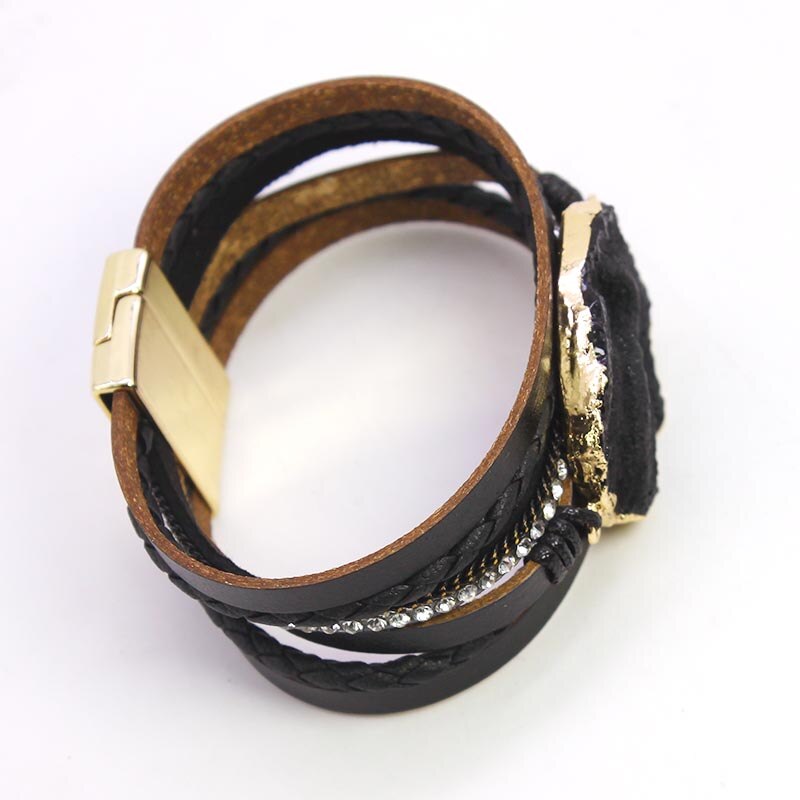 D&D Women Bracelet Jewelry Multilayer Leather Rope Chain Alloy Inlaid Rhinestone Bracelets Female Accessories ping