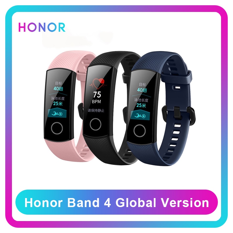 Honor Band 4 Global Version Smart Wristband Amoled Color Black Blue Pink Waterproof Touchscreen Sleep Fitness Tracker Heart Rate