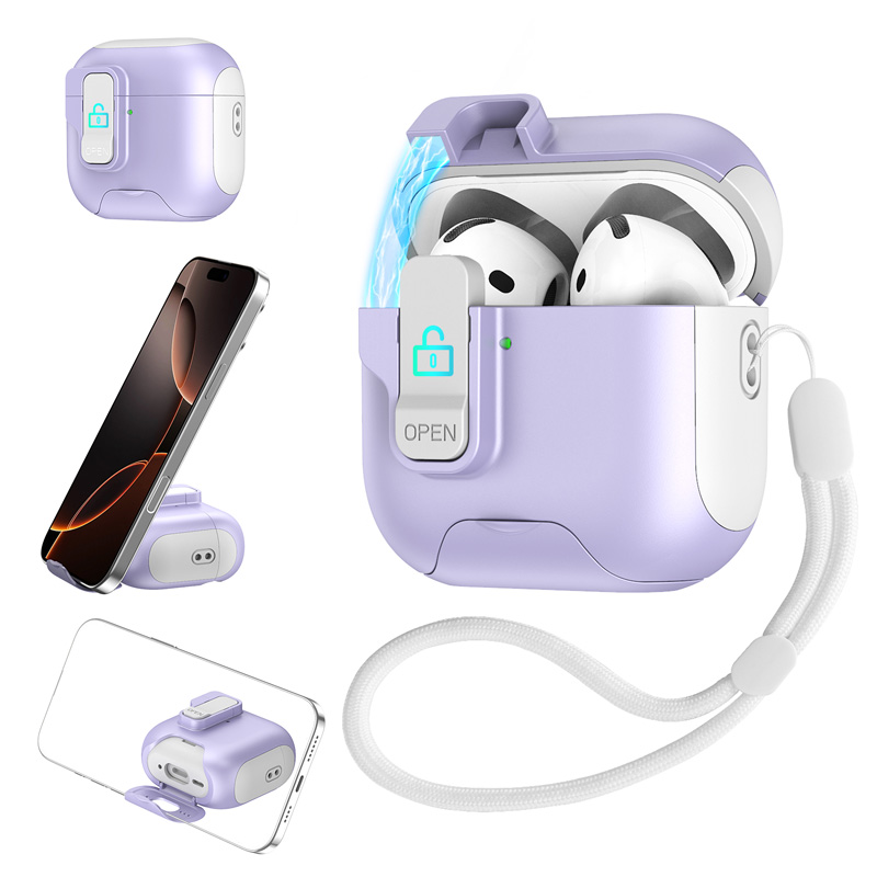 Luxury Earphone Protective Case For Airpods 4 Pro 2 3 2and1 safety catch Magnetic Bottom with stand With Hook