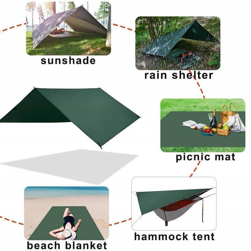 Hammock Rain Waterproof Tent Tarp Camping Backpacking Sun Shelter Shelter Shade Lightweight 10x10ft Rip-stop Hammock Canopy
